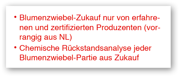    Blumenzwiebel-Zukauf nur von erfahrenen und zertifizierten Produzenten (vorrangig aus NL)    Chemische R ckstandsa   